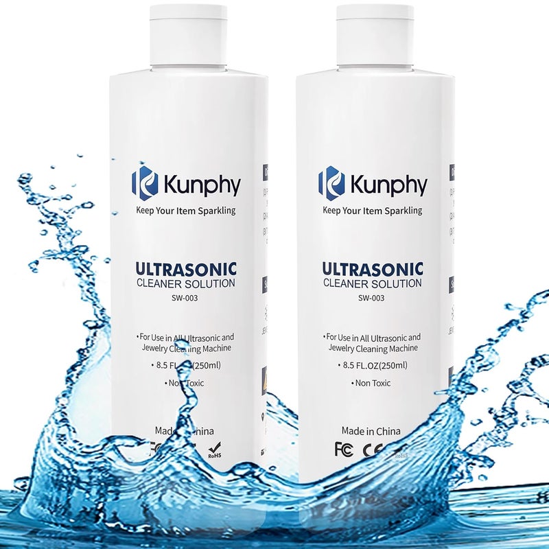 KUNPHY Sonic Jewelry Cleaner - Effective Solution for Cleaning Gold, Silver, Platinum, Diamonds, and Eyeglasses Watch, 8.5 oz (2 packs) - Image 1